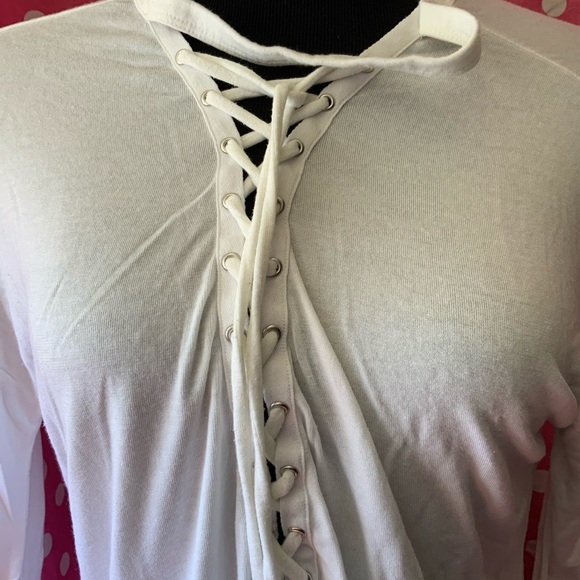 LAST CHANCE Express lace up front long sleeve tee Sz S - Picture 3 of 4